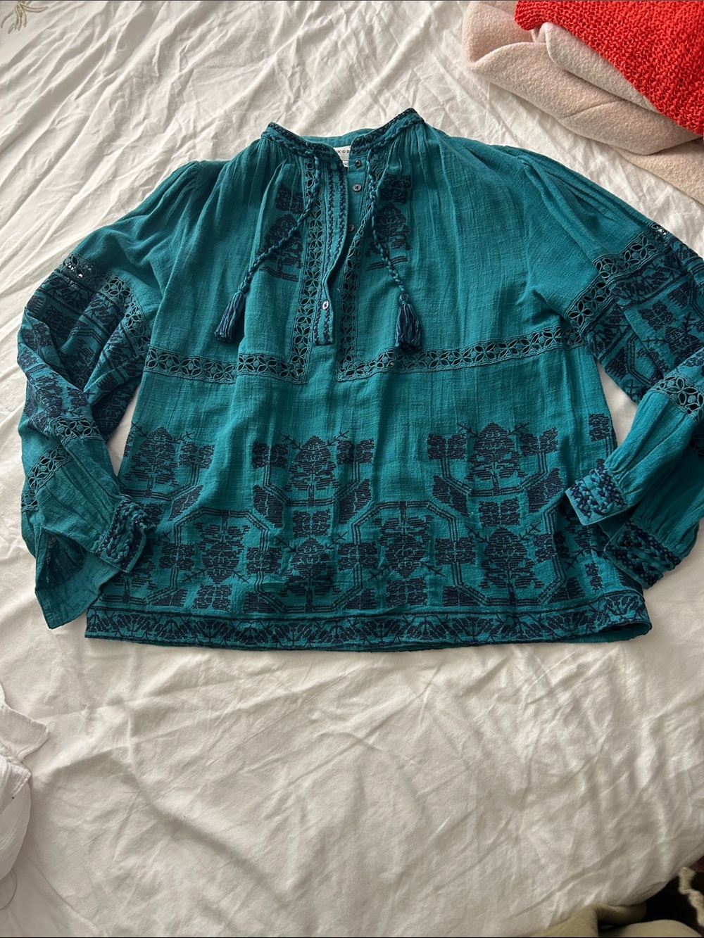 Anthropologie antik batik embroidered blouse